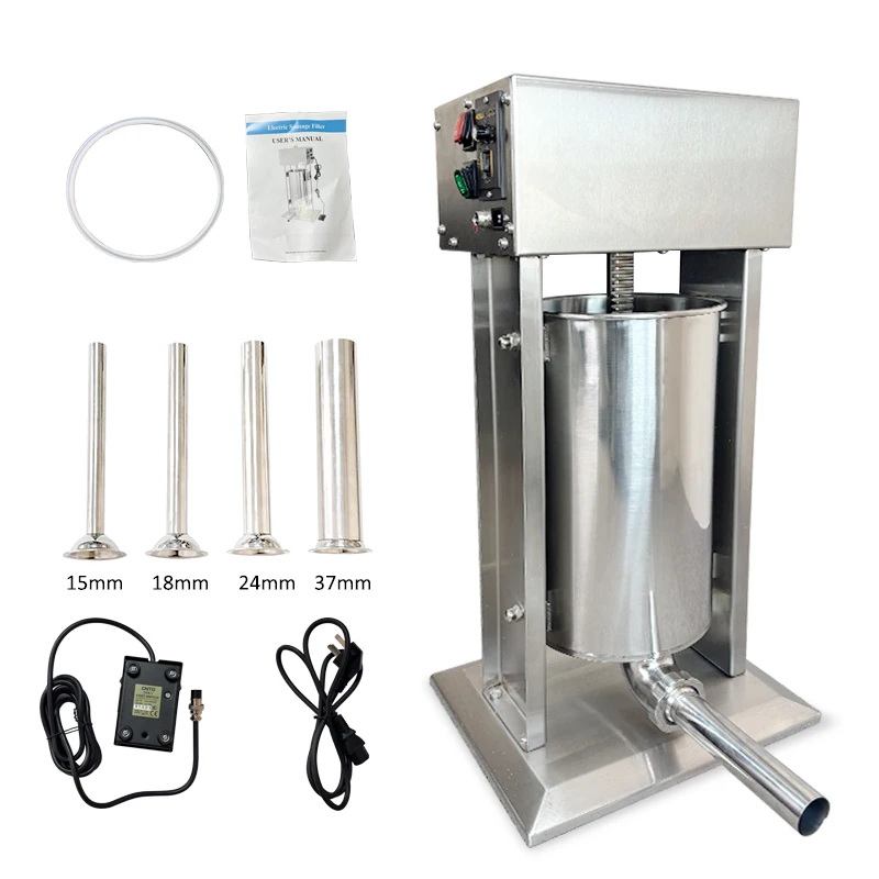 product 15l stainless steel electric vacuum sausage filler machine new condition meat stuffer pump motor core hotels factories-8