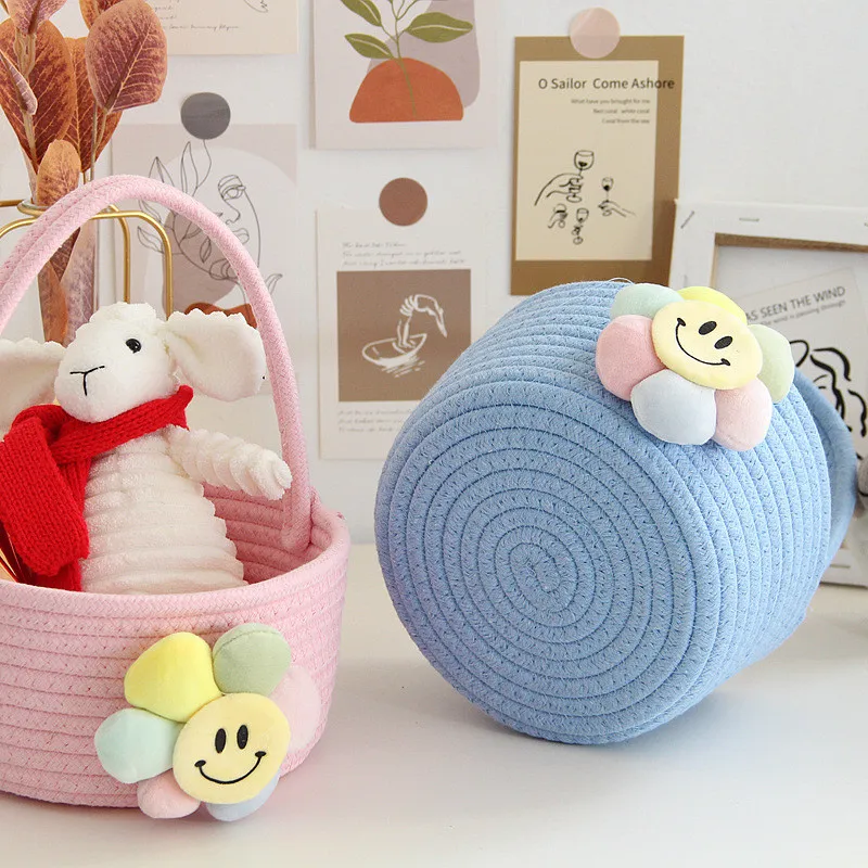 Home Decor Sundries Baby Gift Baskets Colorful Mini Folding Desktop Storage Basket Cotton Rope Baskets