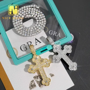 China Jewelry Wholesale VVS moissanite Pass Diamond Tester 925 Sterling Silver Hip Hop Rock iced out Cross Pendant For Rappers