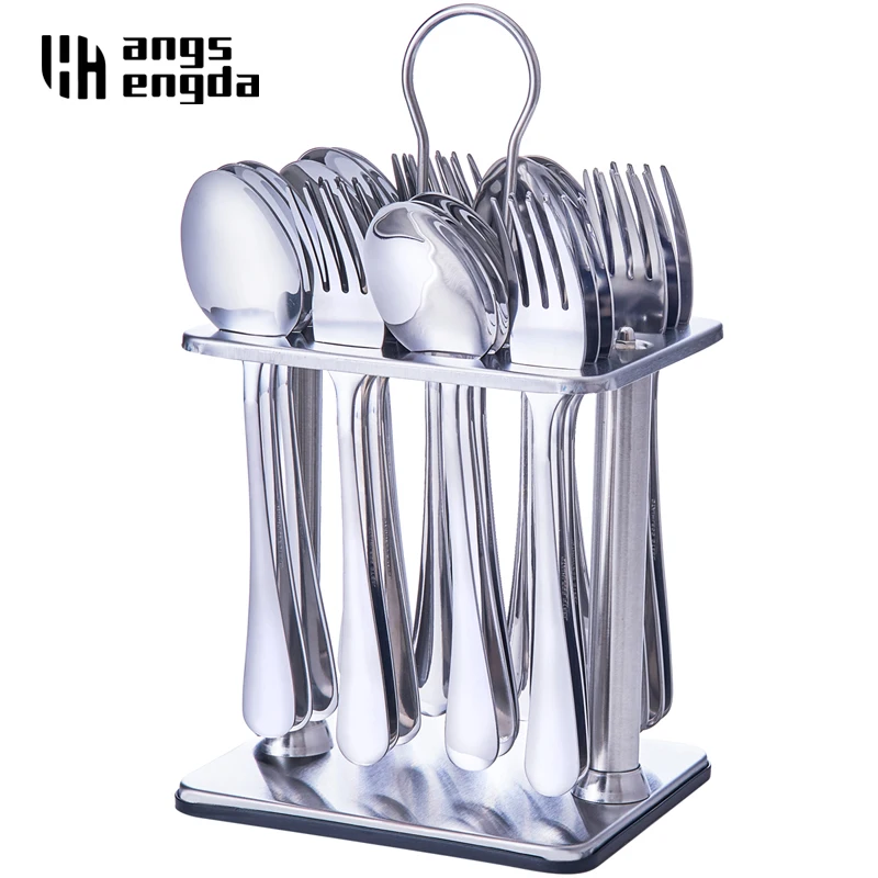 24pc Cutlery Set in Stand Rack Stainless Steel Tableware Dining Set Spoons Forks 