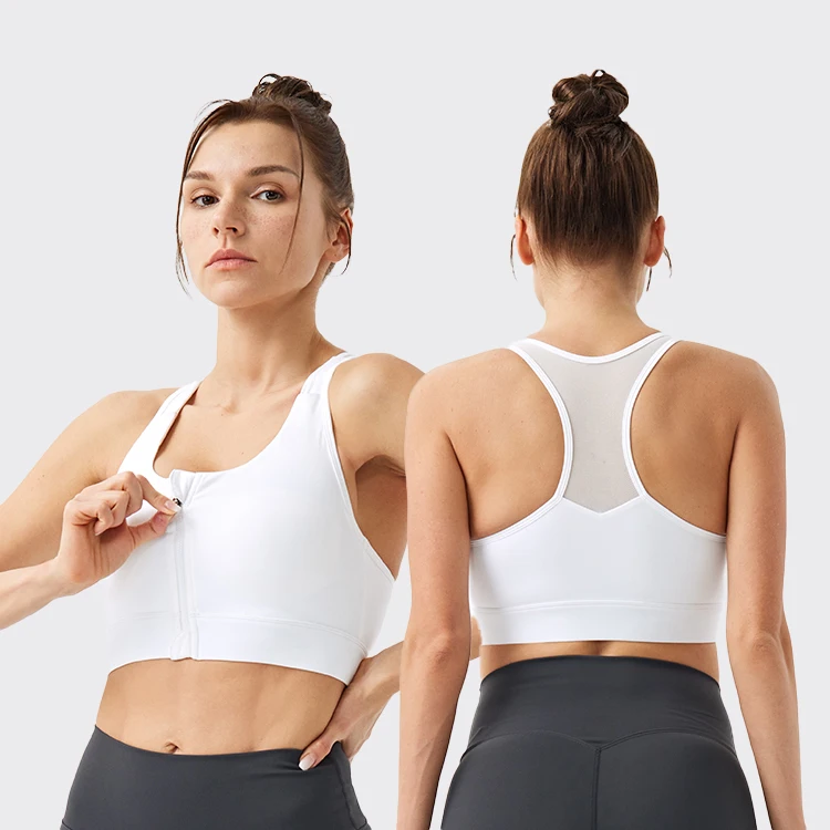 Custom Fitness Yoga Bras Sport Top With Padded Racer Back Zipper Running Workout Bra For Women Gym High Impact Sport Bra