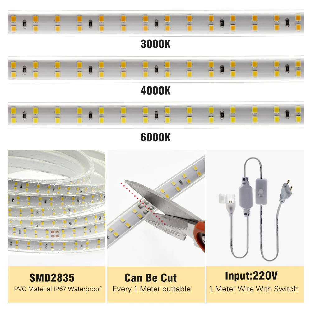 Manufacturers cheap wholesale 220V double row lamp bead LED Flexible lamp SMD2835 180led /m 1-15M 3000K 4000K 6000K