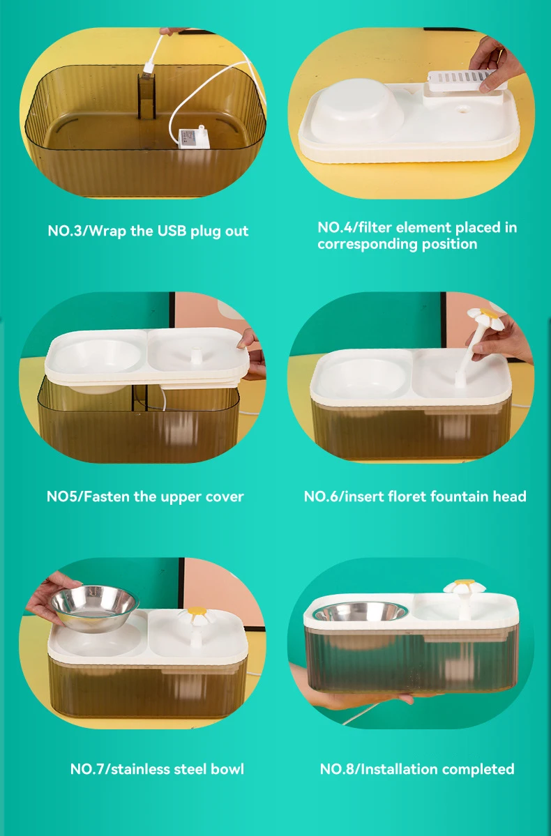 Pet Cat Water Fountain Drinking Bowl With Food Bowl USB Automatic Water Dispenser Super Quiet Drinker Cat Water Fountain manufacture