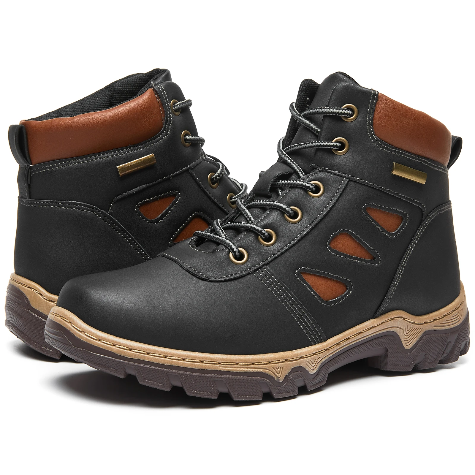 New Design Women's Waterproof Hiking Boots Outdoor Shoes Black and Brown Leather Ankle Boots Lace Up Boots for women