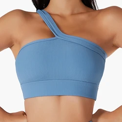 Custom Logo Spring Summer Sports Underwear Tight Comfortable Sloping Shoulder Yoga Bra Female Indoor Training Fitness Bra