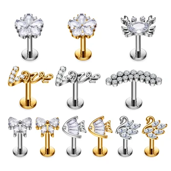 16G G23 Titanium Ear Tragus Earring Stud Internally Threaded CZ Crystal Labret Ring Cartilage Helix Piercing Body Jewelry