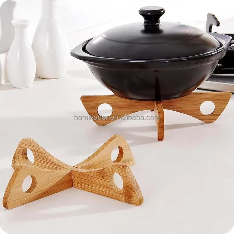 Multipurpose Wooden Tripod Pan Dish Pot Trivet Bowl Mats Detachable Cooling Rack Stand Heat Resistant Bamboo Mats Cross Holder