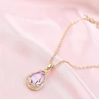Tear Purple Cubic Zirconia Stone Tear Drop Pendant Necklace For Women Girls Jewelry