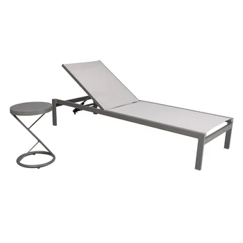 High Quality Outdoor Hotel Pool Side Deck Furniture Aluminum Frame Textile Mesh Fabric Beach Chaise Lounge Chair With Side Table