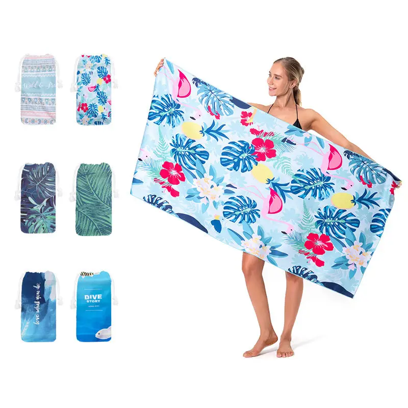 Personalized Logo Digital Print Floral Rectangle Sand Free Custom Microfiber Beach Towels