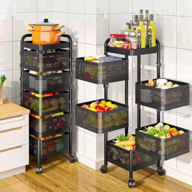 Kitchen Organizer Thickened Metal Kitchen Vegetable Basket Multi Layer Rotatable Square Storage Basket Multi Use Storage Rack