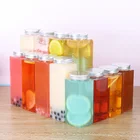 Bottles Wholesale Aluminum Screw Lid Square Shaped Milk Tea Contianer Beverage 500ml Clear Plastic Juicy Bottles Pet