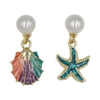 Shell Earrings S925 Silver Needle Japan And South Korea Blue Starfish Color Shell Earrings