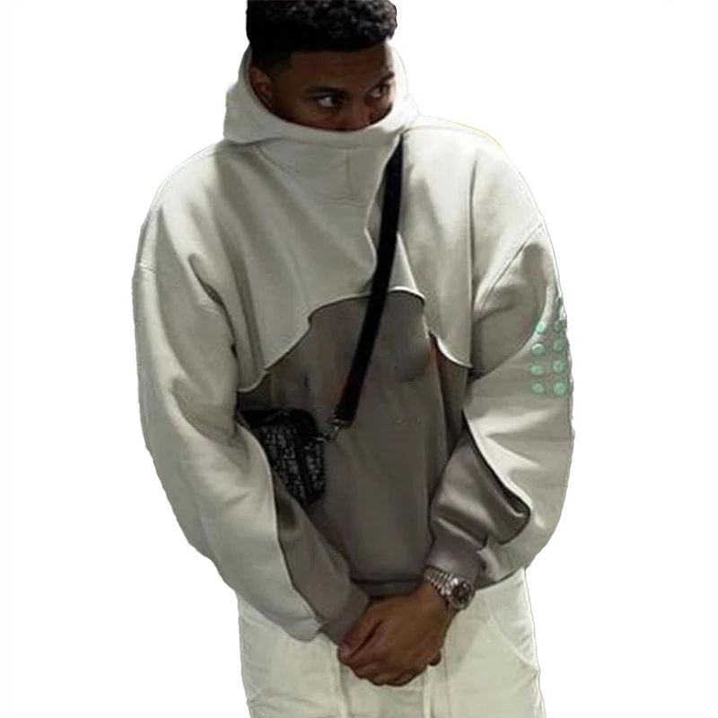 Unisex Heavyweight Oversized Pullover Hoodie 100% Thick Cotton Solid Color Blocked Patchwork Lining Streetwear Sweatshirt for factory