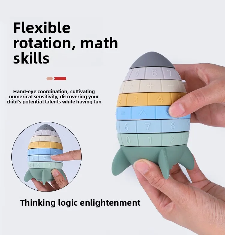 Rainbow Rocket Stacking Block Set Soft Eco-Friendly Silicone Educational Toy for 5-7 Years factory