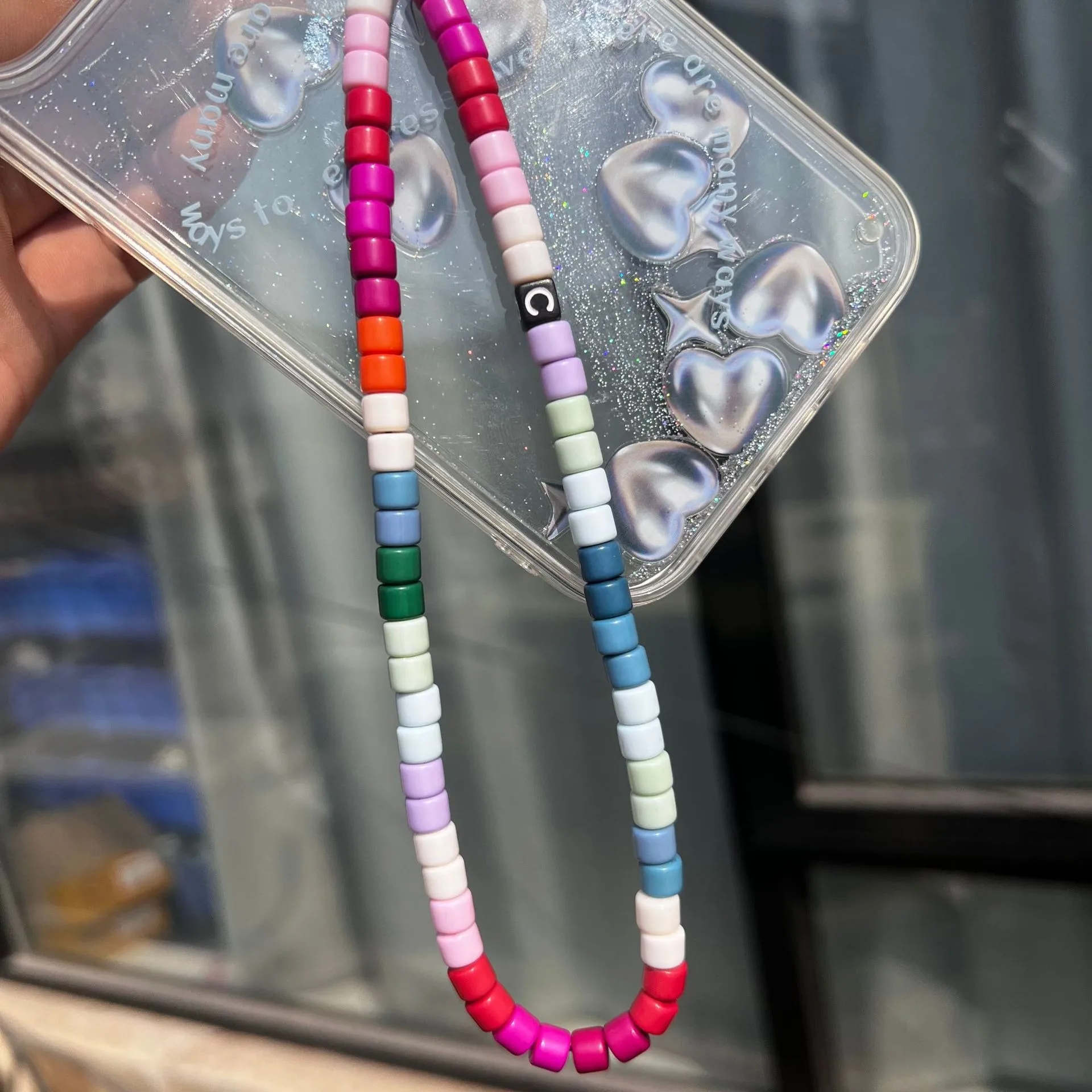 Hot anti loss mobile phone chain rainbow mobile phone chain with enamel beads DIY mobile phone lanyard factory direct sale