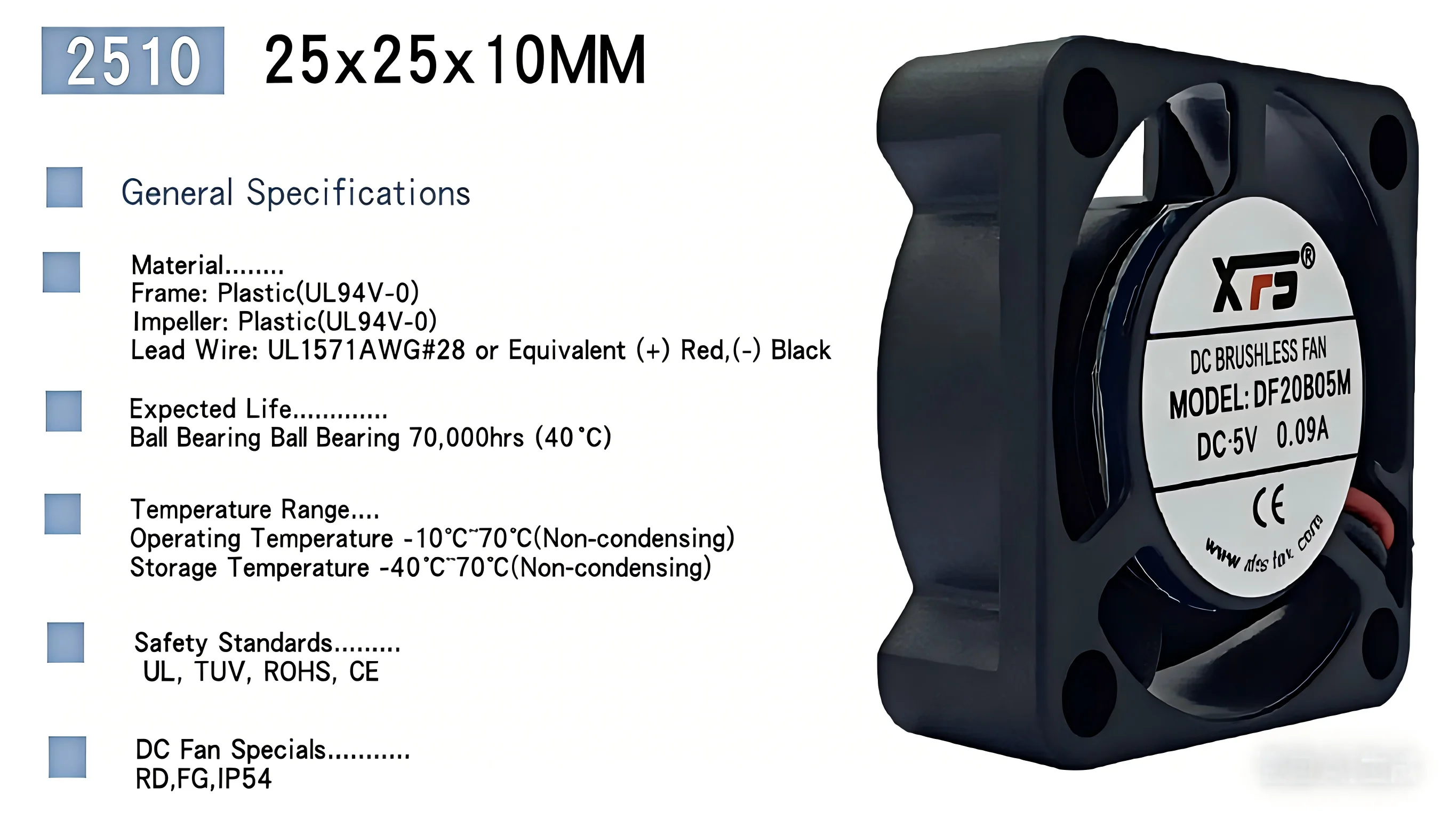 Plastic Square Axial Fan, Brushless, 2510 - detail 4