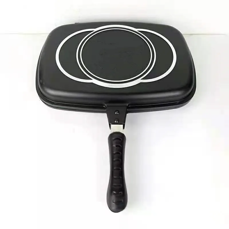 Double Side Grilled Pan, Non Stick Aluminium Double Grill Pan Sandwich And Panini Maker Fry Pan for Barbecue Chicken and Fish