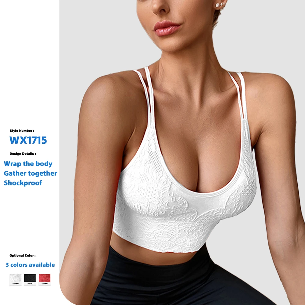 Hot Images Lace Embroidery Breathable Women Sexy Bra Underwear Thin Strap Cross Back White Sports Bra For Girls