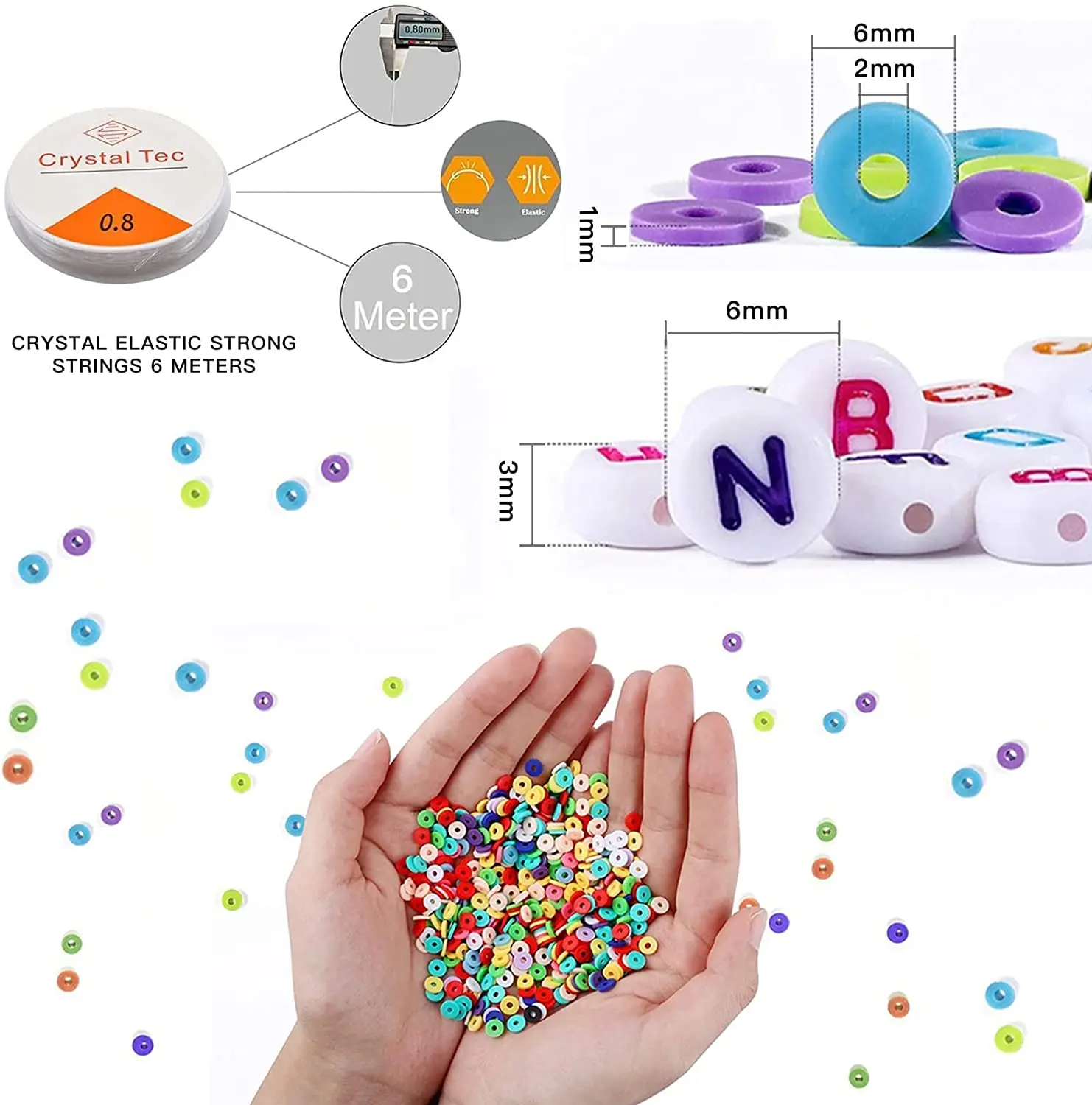 BeadsOEM Smiley Face For Jewelry Making 24 Colors 6mm Flat Polymer Heishi With Pendants Clay Bead Letter Bead Kit Diy