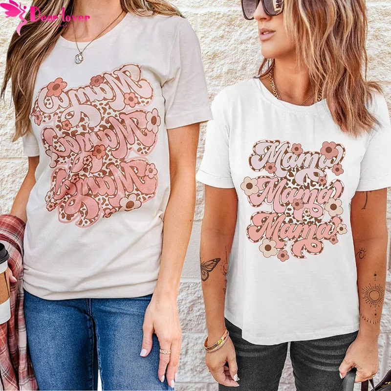 Dear-Lover Mothers Day Gift 2023 Short Sleeve Mama Flower Leopard Printed T Shirt