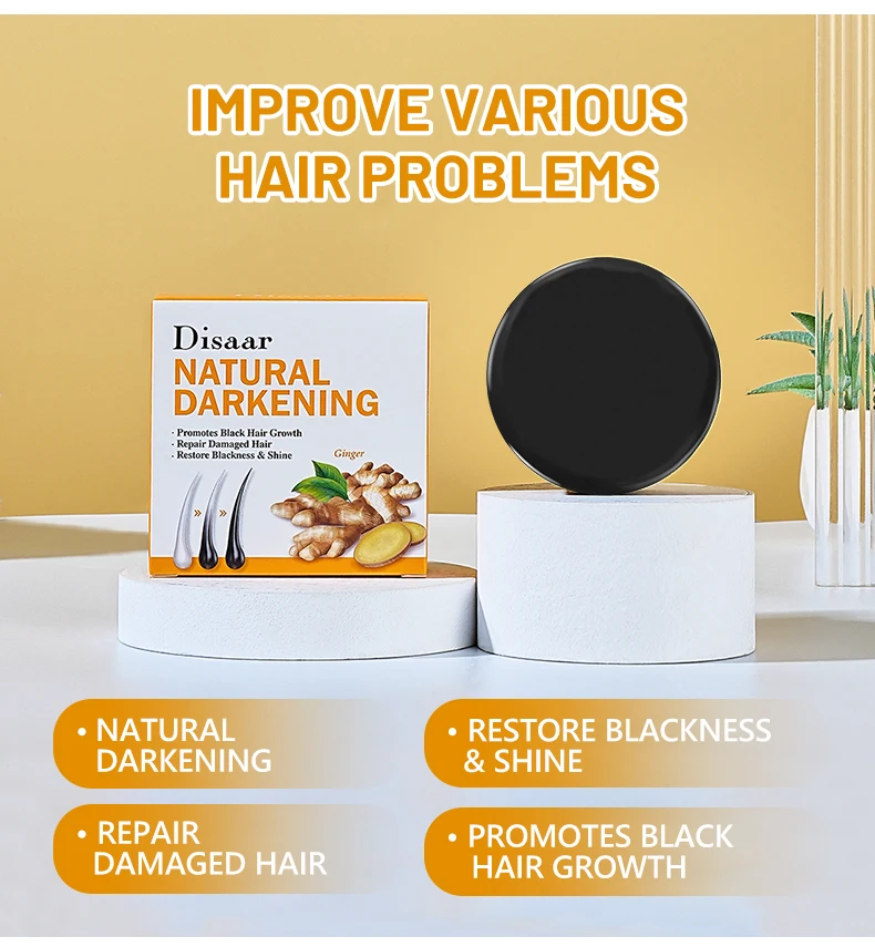 Disaar Ginger and Lavender Oil Hair Soap Basic Cleaning Solid Shampoo Bar for Darkening New Black Hair Herbal Shampoo Soap