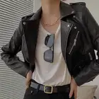 Leather Jacket For Women Classical Lady PU Slim Fit Short Leather Moto Jacket For Women