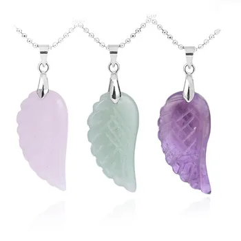Natural Rose Quartz Jade Wings Pendant Necklace Crystals Healing Stones Amethyst Angel Wings Pendant Necklace For Men