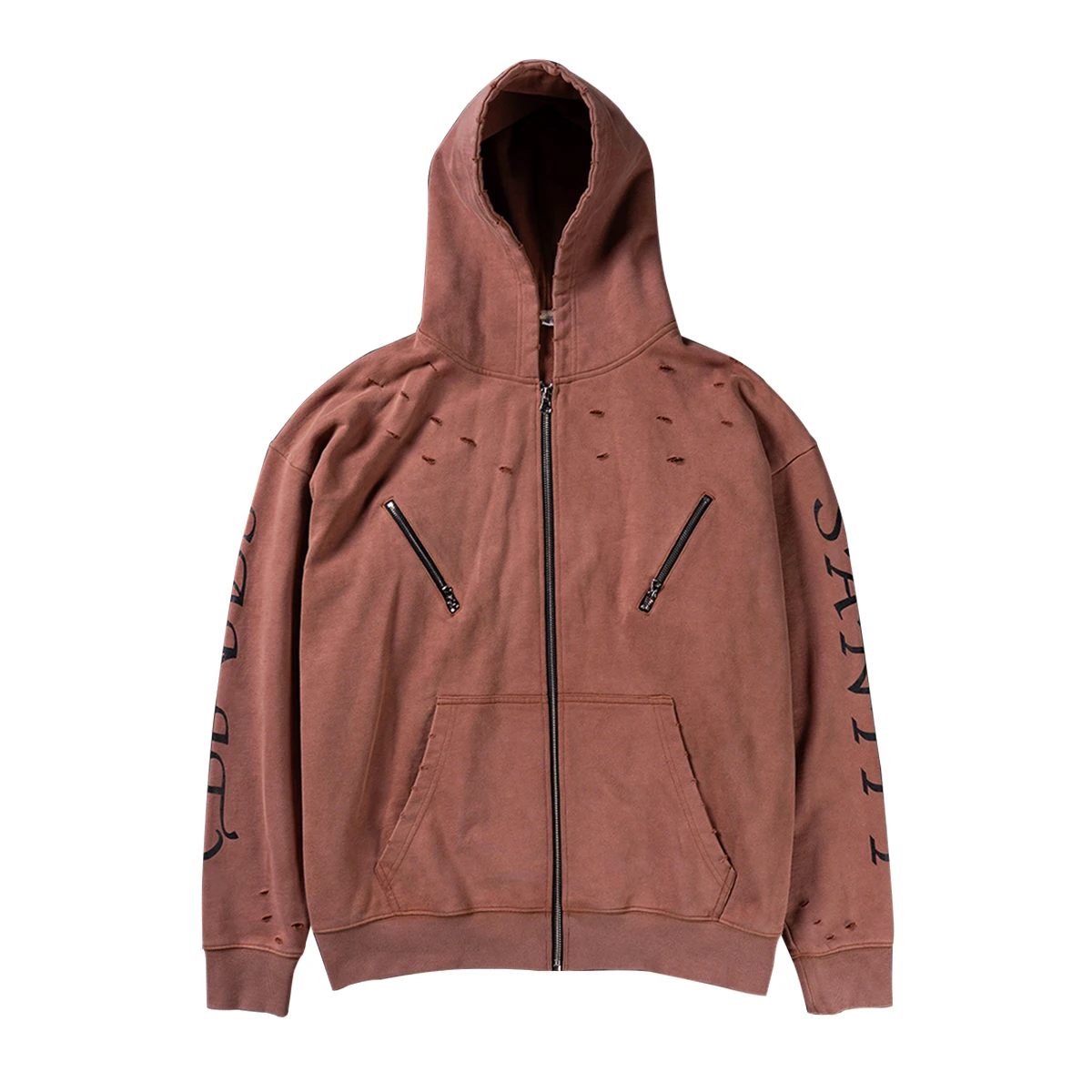 product 400gsm vintage acid wash mens zipper up hoodie oversized heavyweight hoodie manufacturers screen printing and distress design-2