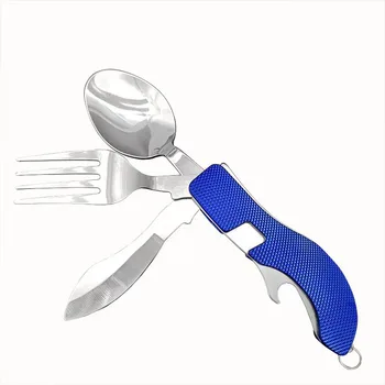 4 in 1 stainless steel camping folding and dismantling knife, fork, spoon, combination tableware, multi-functional outdoor spoon