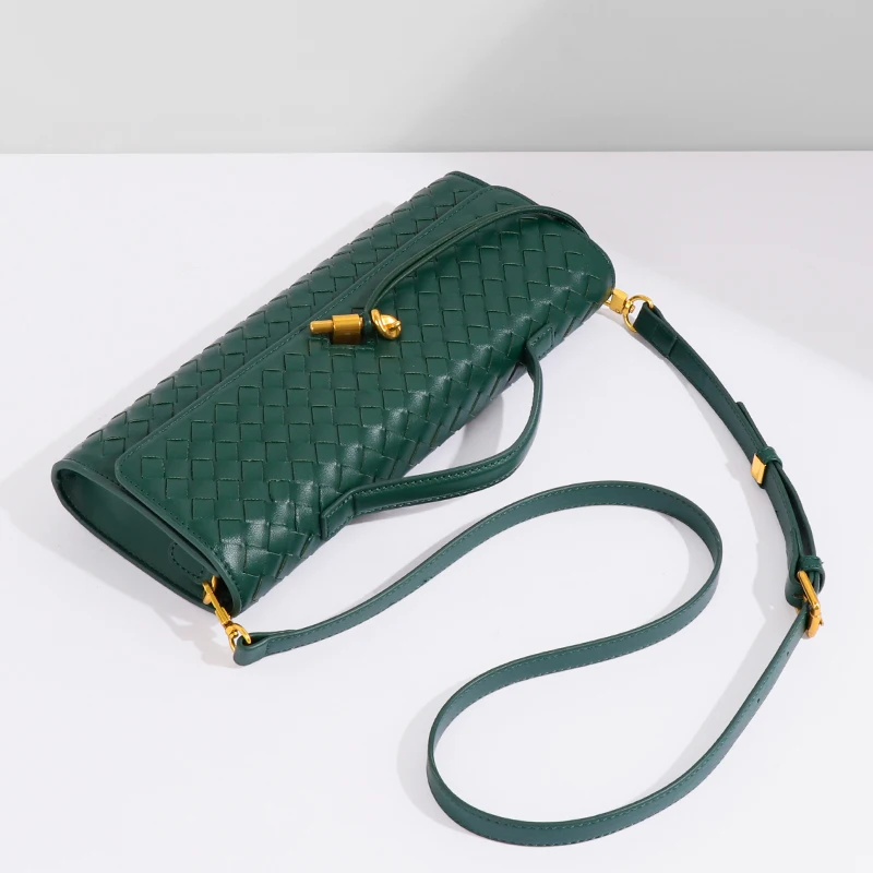 Spring and summer new women's handmade woven soft leather dinner bag in ancient organ bag horizontal handbag crossbody bag