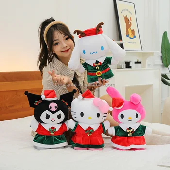 35cm Melodi Kuromi Plush Toy Cute Green Hello Cat Kitty Plush Sanrion Plush Santa Claus Christmas Gift