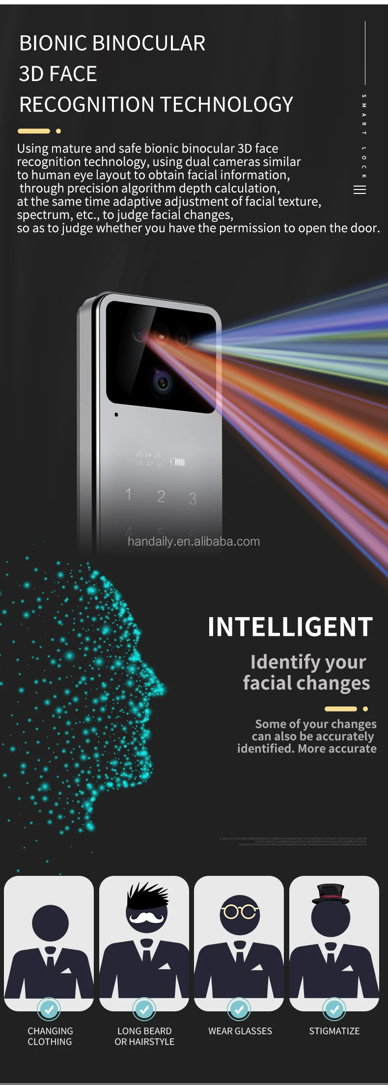 product factory  price 3d face recognition smart lock wifi app tuya video intercom  fingerprint keyless smart home door lock with camera-24