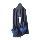 Knitted Scarf Fur Winter Womens Scarf Custom Women Knitted Cashmere Winter Scarf 2 -Tone Applique Fur Scarf
