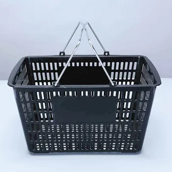 Black Plastic Shopping with metal handle chromed Supermarket Basket With Good Quality store basket