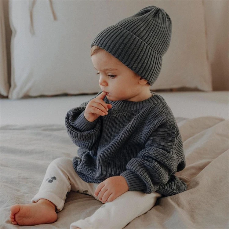 Customized kids autumn winter knit sweater candy color toddler baby boys girls chunky pullover sweaters for children kids