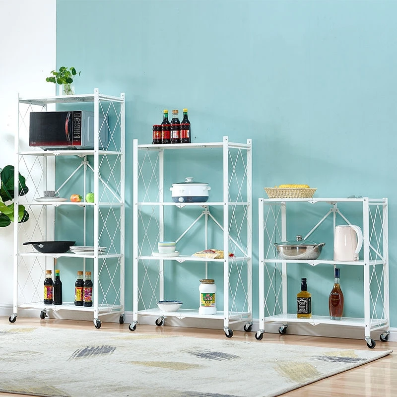 Four layer kitchen storage rack  kitchenware storage  carbon steel mesh folding storage rack