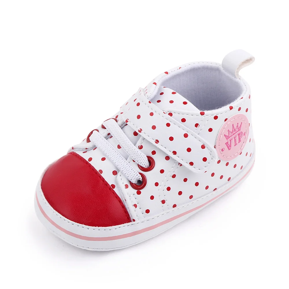 Color Matching High Top Round Polka-dot Soft Sole Non-slip Baby PU Casual Toddler Shoes manufacture