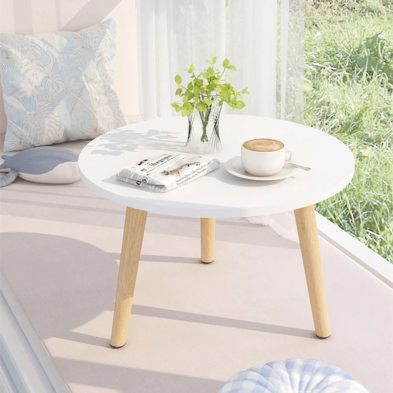 Window Simple Wooden Round Coffee Table With Solid Wood Legs Bedroom Tea Table