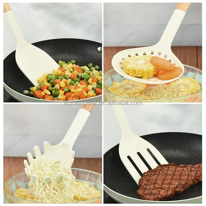 product white 7 piece novelty food grade silicone kitchen utensil set with spoons and spatula durable kitchen tools-3