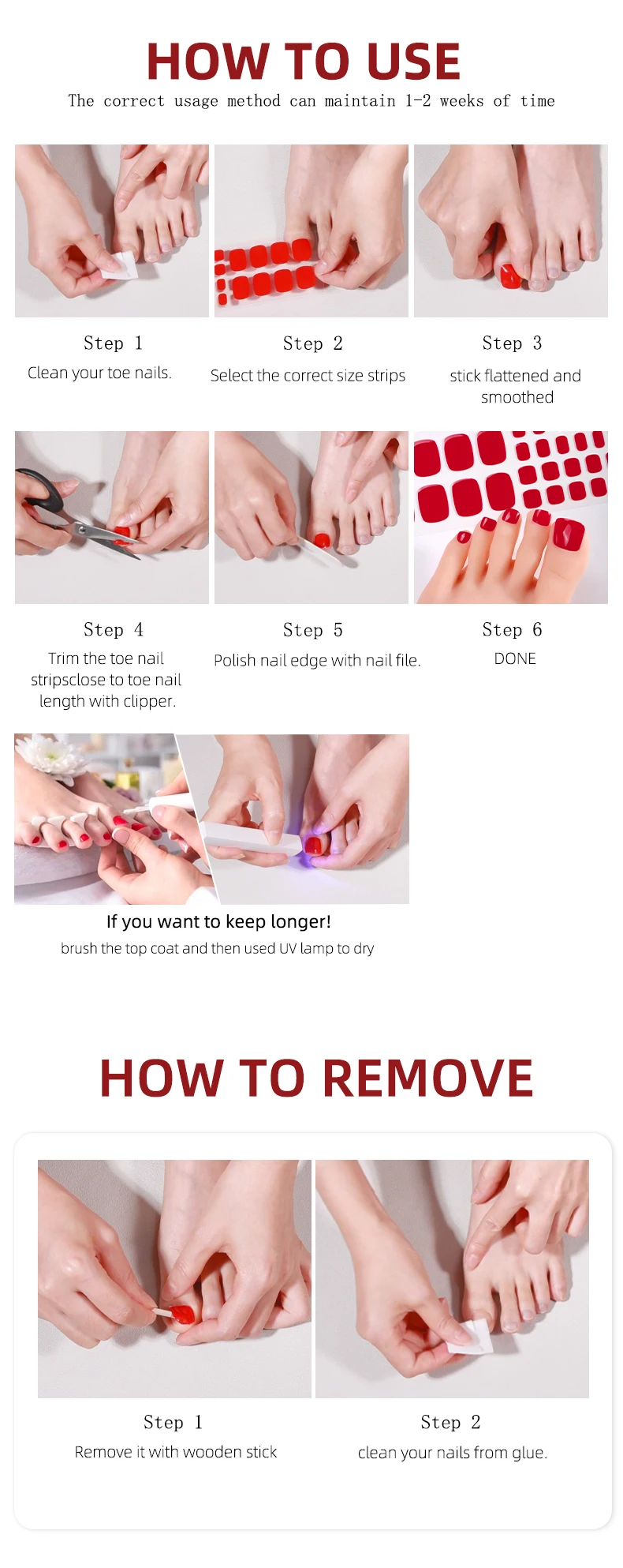 New Products No Baking 100% Real Polish Gel Toenail Sticker False Press on Toe Nails UV Free for Foot Nail Art factory