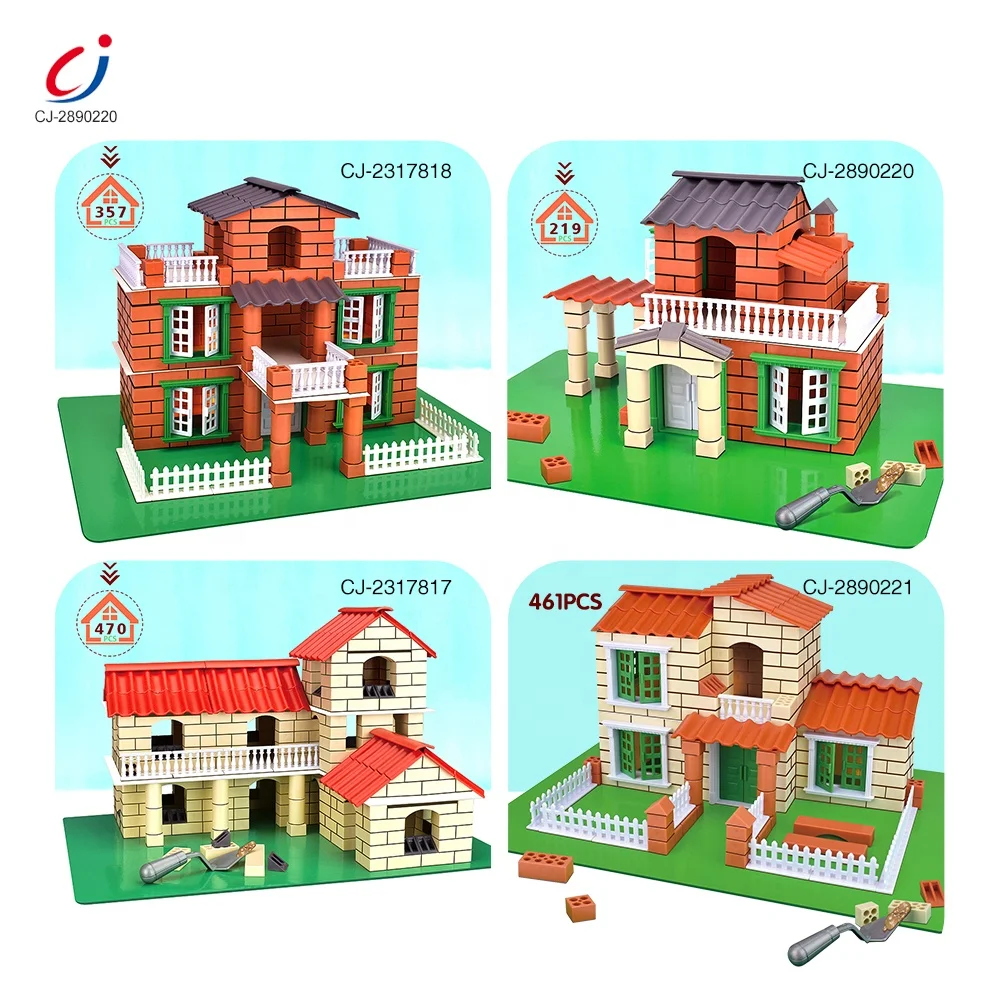 Chengji children cement architect DIY assemble villa build kids doll house bricks diy stacking building plastic bricks house