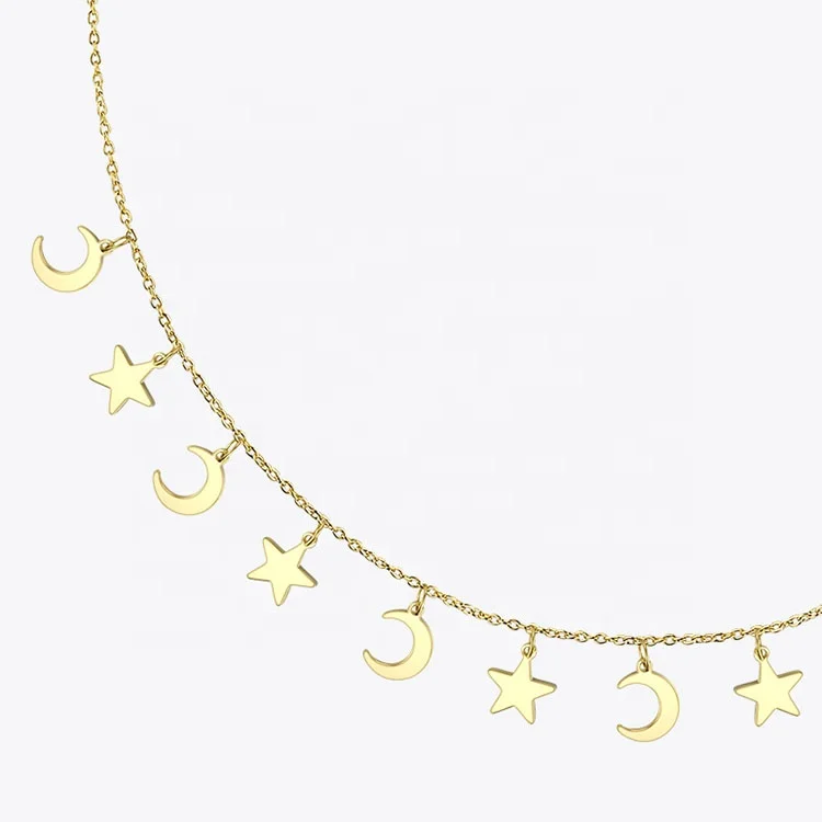 Latest 18K Gold Plated Stainless Steel Jewelry Star & Moon Choker Necklace For Women Gifts Accessories Necklace PM193014