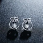 Pearl Elegant Cubic Zirconia Butterfly Knot White Freshwater 925 Sterling Silver Pearl Stud Earrings For Women Jewelry