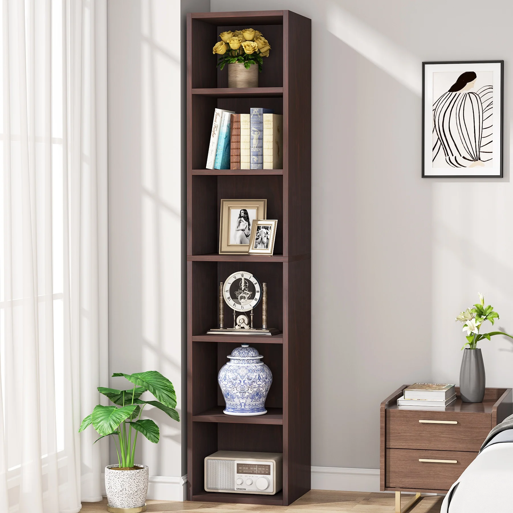Tribesigns Multifunctional Home Decoration 70.9 Inch Tall 6 Tier Cube Display Shelves Narrow Bookcase for Home Office
