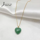 Green Jade Jade Necklace Stone Stainless Steel Jewelry Chain Natural Stone Heart Design Green Jade Necklace