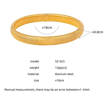 18K Gold Plated Stainless Steel Hip Hop Snake Bone Bracelet Bangle Steel Plain Link Chain Bracelet & Bangle For Women