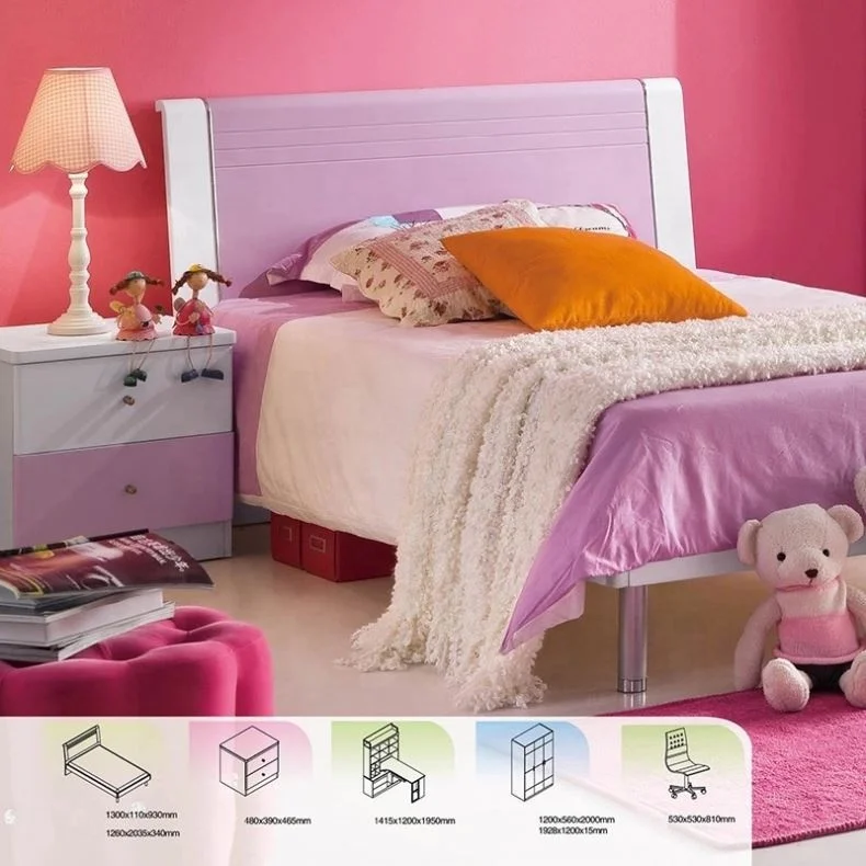 LKAD010 Pink Children Bedroom Furniture Set For Girls Lit Enfant Wooden Youth Girls Bedroom Sets Customize Kids Bed