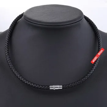 Braided Black Leather Cord Rope Chain Necklace With Magnet Clasp For Man And Women
