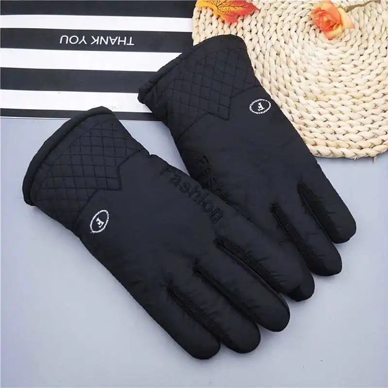 Winter Black & Warm Customizable Gloves Wholesale Men's Thickened Fleece-lined Memory Cloth Security Gloves